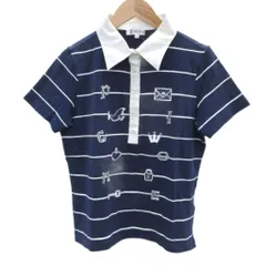 ピッコーネ PICONE ポロシャツ 半袖 ポロカラー ボーダー柄 プリント ビーズ 38 M 紺 ネイビー /SM19 ■GY61のサムネイル