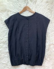 25SS美品】BEARDSLEY サッカーチェックフレンチブラウス ブラック