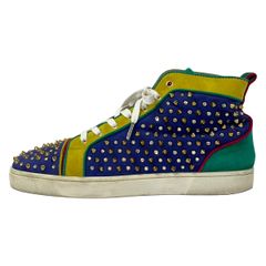 CHRISTIAN LOUBOUTIN(クリスチャンルブタン) スニーカー 44 メンズ - ネイビー×グリーン×マルチ スタッズ/ラインストーン/インソール取外し可/ハイカット クリスチャンルブタン スニーカー 44 メンズ - ネイビー×グリーン