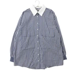 niko and... ニコアンド 長袖シャツ 美品 MODE NORM CORE 2WAY カラービッグロングシャツ 襟付き ストライプ ブラウス トップス ネイビー M レディース 【中古】のサムネイル