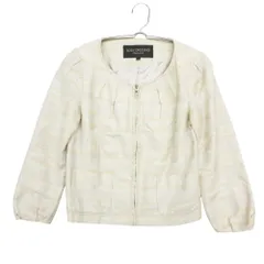 BODY DRESSING Deluxe ボディドレッシングデラックス ノーカラージャケット シルク混 リネン混 ジップ ブルゾン ラメ入り タック ボーダー アウター 上着 アイボリー 36【S】 レディース 【中古】のサムネイル