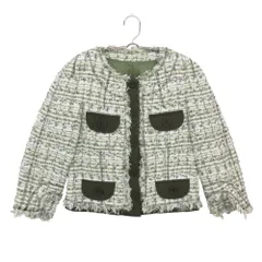 美品 TO BE CHIC トゥービーシック ノーカラージャケット ツイード ブルゾン アウター 七分袖 ショート丈 上着 グリーン 40【M】 レディース 【中古】のサムネイル