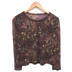 レリアン Leilian カットソー Tシャツ シアー 透け感 総柄 ボートネック 長袖 11 カーキ パープル 紫 /TTのサムネイル
