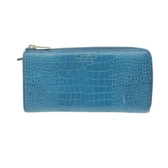 SMYTHSON スマイソン 長財布 クロコ型押し ラウンドファスナー 財布 ウォレット ターコイズブルー メンズ レディース 【中古】のサムネイル