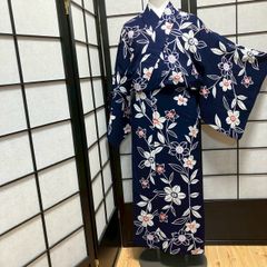 リメイク 浴衣 ワンピ ハンドメイド ロング kimono 綿縮 Aライン