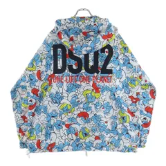 DSQUARED2 (ディースクエアード) 23SS Smurfs Crowd Windbreaker スナーフ 総柄デザインロゴ ウィンドブレーカー ナイロンフーデッドジャケット ホワイト/ライトブルー S78AN0051のサムネイル