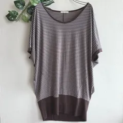 良品✨ ルリス le lis ボーダー ドルマンチュニック ブラウン ゆったり ボーダーカットソーのサムネイル