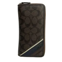 COACH(コーチ) 長財布 シグネチャー柄 ダークブラウン×黒 ラウンドファスナー レザーのサムネイル