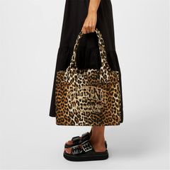 ガニー レディース バッグ ハンドバッグ GANNI Large Canvas Tote Bag Leopard アニマル