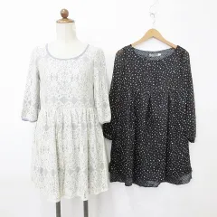 ワンアフター アナザー ナイスクラップ one after another NICE CLAUP ディップドロップス Dip Drops ワンピース 2枚セット 七分袖 長袖 丸首 ひざ丈 フレア 総レース 星柄 青 白 黒 ブルー ホワイト ブラック 2のサムネイル