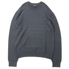 SALE【美品】Emporio Armani エンポリオ・アルマーニ ニット ジャガード シグネチャー ビッグ イーグル ロゴ ジャガード ボーダー プルオーバー ロングスリーブ 長袖 トップス メンズ サイズ XXL チャコールグレーのサムネイル