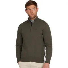 バブアー メンズ アウター ニット・セーター セーター コットン Barbour Cotton 12Zip Sweater Mens Olive Marl マールのサムネイル