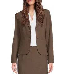 カルバンクライン レディース アウター コート ブレザー Calvin Klein Luxe Stretch 2 Button Notch Lapel Long Sleeve Blazer Heathのサムネイル