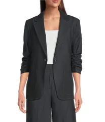 カルバンクライン レディース アウター コート ギャザー デニム ジャケット Calvin Klein Dressy Faux Denim Notch Collaruched 34 Sleeve Buのサムネイル