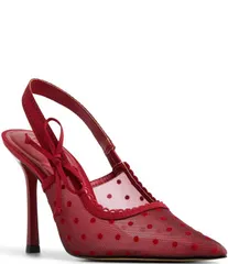 アルド レディース シューズ ヒール ドット柄 ドット メッシュ ALDO Hennie Polka Dot Mesh Bow Slingback Pumps Dark Red レッドのサムネイル
