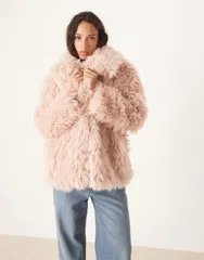 エイソス レディース アウター コート ASOS DESIGN faux fur sheepskin coat in dusty pink ピンクのサムネイル