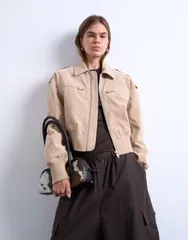 トップショップ レディース アウター ジャケット・ブルゾン スエード ジャケット Topshop faux suede ovoid sleeve bomber jacket in stone Stonのサムネイル