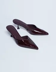 トップショップ レディース シューズ サンダル Topshop Ivette croc patent closed toe mules Burgundy バーガンディのサムネイル