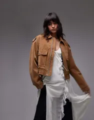 トップショップ レディース アウター ジャケット・ブルゾン スエード クロップド ジャケット Topshop cropped faux suede bomber jacket with snap deのサムネイル