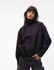 エイソス レディース アウター コート ハイネック ASOS DESIGN taffeta high neck windbreaker Black ブラックのサムネイル