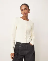 マンゴ レディース アウター カーディガン コットン Mango cotton mix seam detail cardigan in cream クリームのサムネイル
