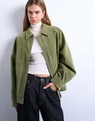 トップショップ レディース アウター ジャケット・ブルゾン スエード Topshop faux suede zip up seam detailing jacket green グリーンのサムネイル