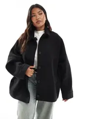 エイソス レディース アウター コート ジャケット ASOS Curve ASOS DESIGN Curve slouchy formal harrington jacket Black ブラックのサムネイル