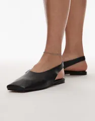 トップショップ レディース シューズ パンプス レザー Topshop Brit leather slingback ballet flats Black ブラックのサムネイル