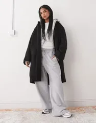 モンキ レディース アウター ジャケット・ブルゾン ウール コート Monki hairy wool blend coat Black ブラックのサムネイル