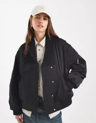 エイソス レディース アウター コート ニット ジャケット ASOS DESIGN knit collar bomber jacket Black ブラックのサムネイル