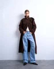 トップショップ レディース アウター コート スエード Topshop longline oversized faux suede trench coat in chocolate Choc チョコレのサムネイル