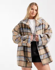 エイソス レディース アウター コート ウール ASOS Curve ASOS DESIGN Curve funnel wool blend car coat with toggles in heriのサムネイル