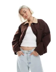 エイソス レディース アウター ジャケット・ブルゾン ジャケット ASOS DESIGN bomber barn jacket with stone collar in chocolate Chocoのサムネイル