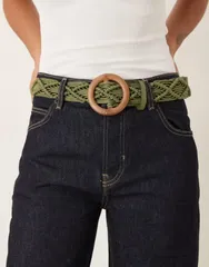 エイソス レディース アクセサリー ベルト ASOS DESIGN macrame weave belt with buckle Khaki カーキのサムネイル