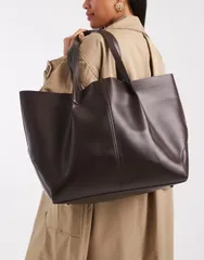 エイソス レディース バッグ ASOS DESIGN tote with panel detailing in chocolate チョコレートのサムネイル