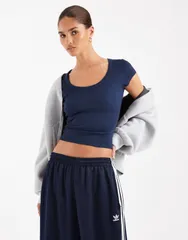 エイソス レディース トップス Tシャツ ASOS DESIGN scoop neck shrunken tee NAVY ネイビーのサムネイル