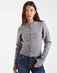 エイソス レディース アウター カーディガン ニット ASOS DESIGN fluffy neat fit knit cardigan Gray グレーのサムネイル