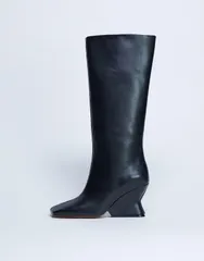 トップショップ レディース シューズ ブーツ・レインブーツ レザー Topshop Selma Premium leather knee high wedge boots Black ブラックのサムネイル