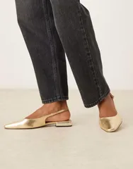エイソス レディース シューズ ASOS DESIGN Wide Fit Logan slingback ballet flats GOLD ゴールドのサムネイル