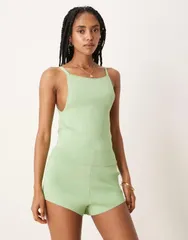 エイソス レディース トップス タンクトップ ニット ASOS DESIGN structured knit cami top part of a set Green グリーンのサムネイル