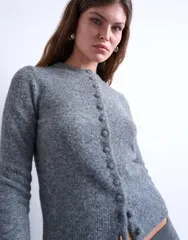 トップショップ レディース アウター カーディガン ニット Topshop knit covered button cardigan gray グレーのサムネイル