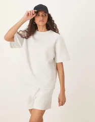 エイソス レディース トップス Tシャツ リブ シャツ ASOS DESIGN chunky ribbed short sleeve Tshirt heather part of a set Grayのサムネイル