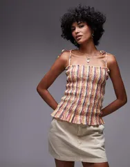 トップショップ レディース トップス タンクトップ Topshop shirred cami in rainbow stripe Rainbow ストライプのサムネイル