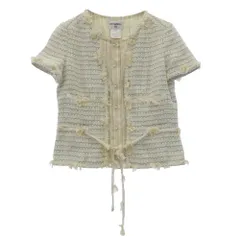CHANEL シャネル P24960W03484 05C Collarless Single Breasted Tweed Jacket ノーカラー シングル ブレスト ツイード 半袖 ジャケット ホワイト系 ベージュ系 42【中古】のサムネイル