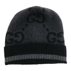 GUCCI グッチ 676827 4GABX GGロゴ カシミヤ ニット キャップ 帽子 ブラック系 グレー系 M 58【美品】【中古】のサムネイル