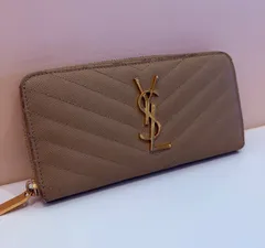 サンローランパリ 長財布 ラウンドジップ YSLロゴ キルティング レザー ベージュのサムネイル