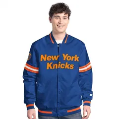 スターター メンズ アウター ジャケット・ブルゾン Menstarter BlueOrange New Yorknickscout Full Snap Varsity Jacket Kni Blueのサムネイル