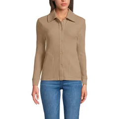 ランズエンド レディース アウター ジャケット・ブルゾン Womens Lands End Waffle Long Sleeve Collared Shacket Lightoffee Heatherのサムネイル