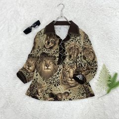 Y740 美品 L イタリヤ ボタニカル ヒョウ ハイネック シャツ 