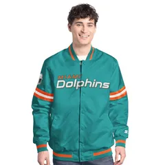 スターター メンズ アウター ジャケット・ブルゾン MensStarter Aqua Miami Dolphinscout FullSnap Varsity Jacket Dol Turq A アクアのサムネイル